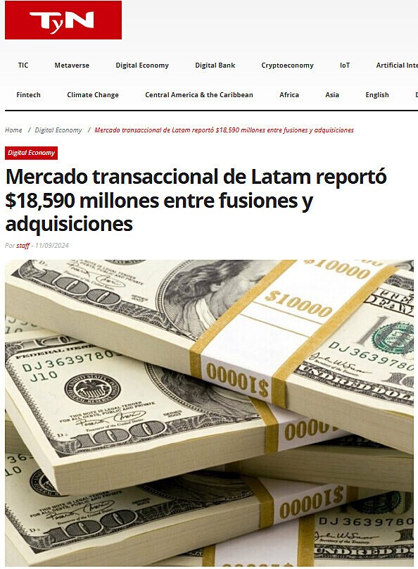 Mercado transaccional de Latam report $18,590 millones entre fusiones y adquisiciones